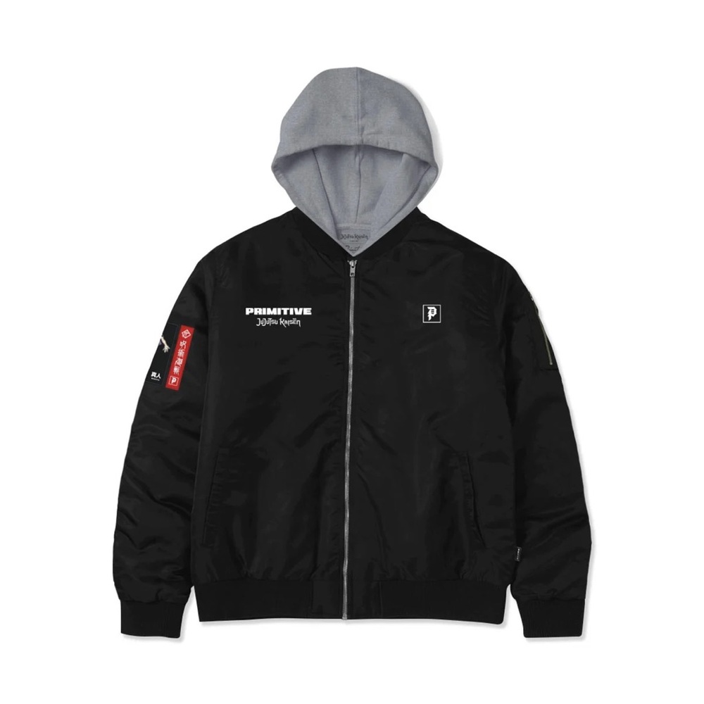 Primitive Jujutsu Kaisen Mahito Black and Gray Hooded Bomber Jacket
